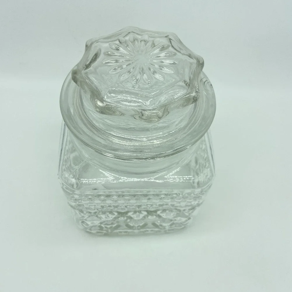 Anchor Hocking Wexford Clear Glass Apothecary Canister With Lid Diamond Pattern
